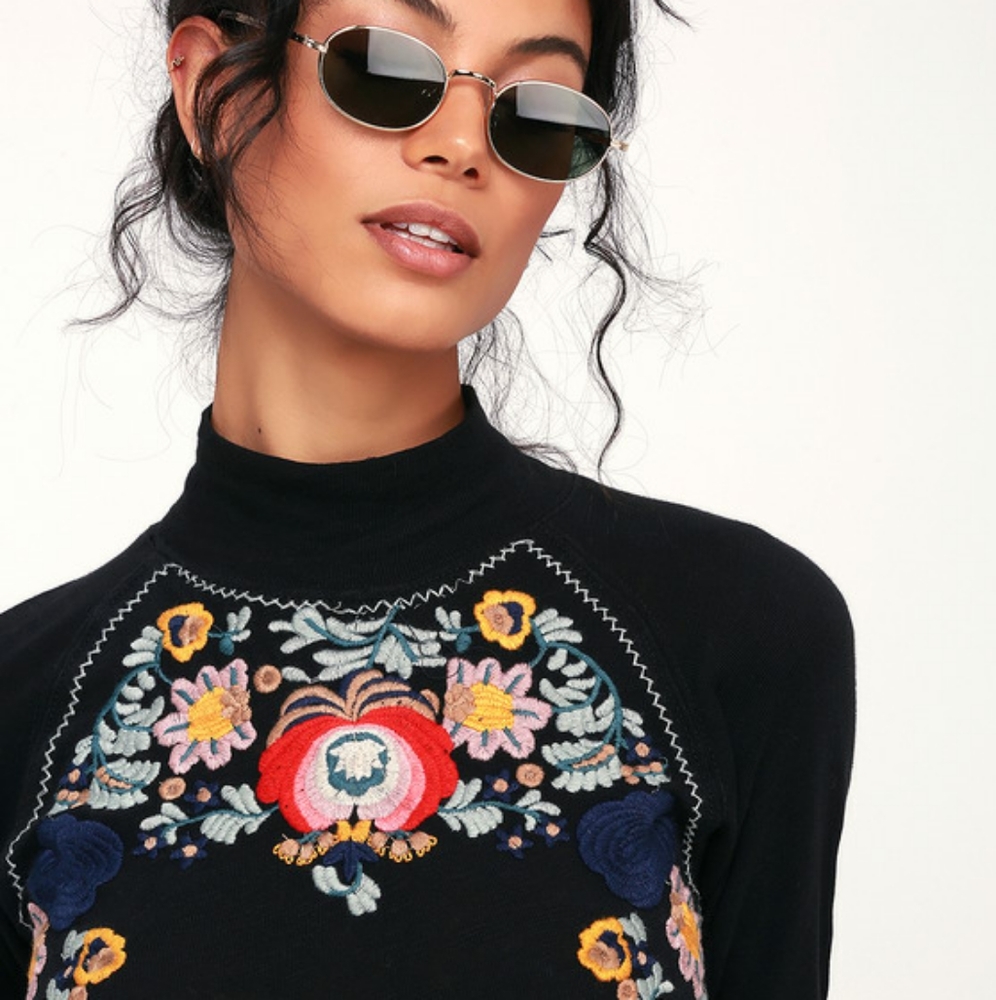 Free People • Disco Rose Embroidered Mock Neck
